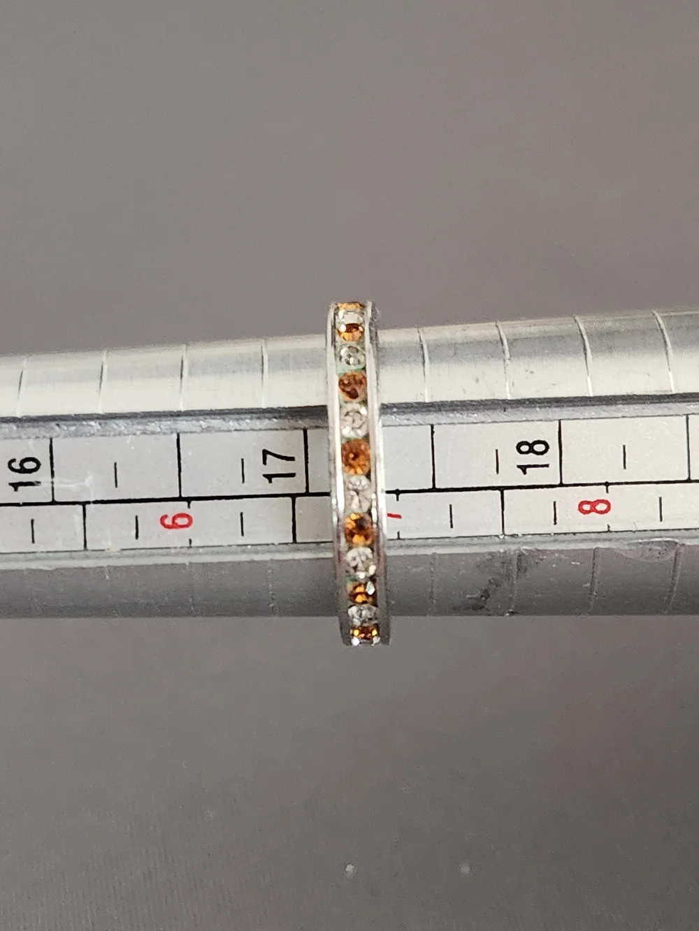 Silver Band Ring with Amber And Clear Channel-Set Stones